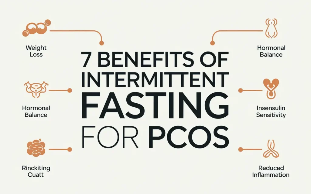 A visual chart showing the top 7 benefits of intermittent fasting PCOS