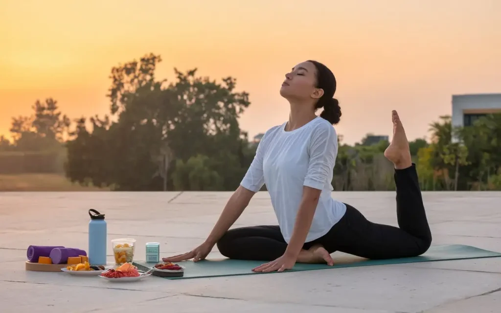 A woman doing yoga and exercise while practicing intermittent fasting PCOS strategies