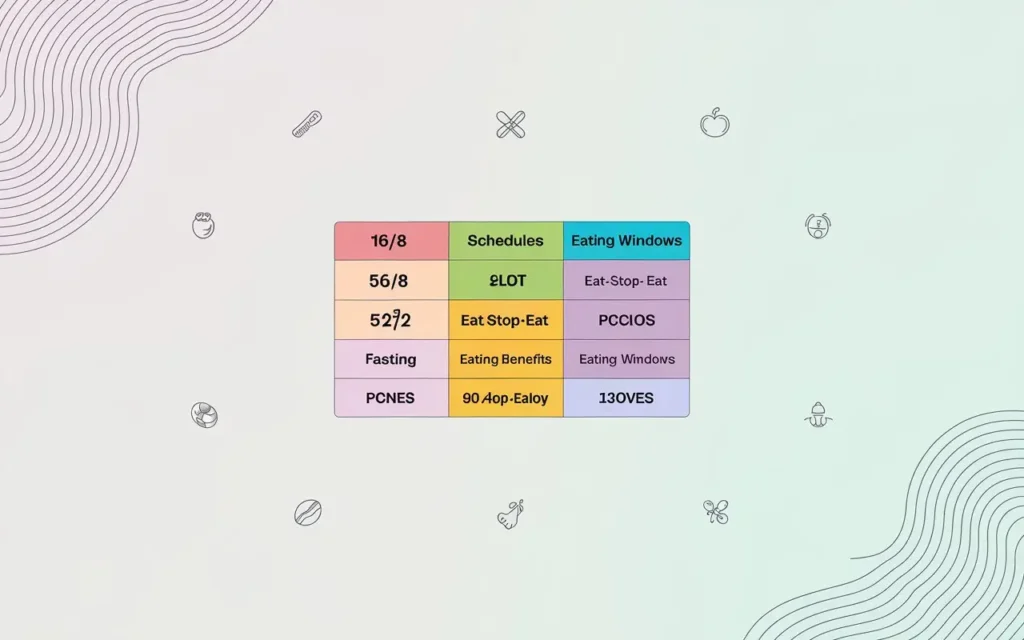 A chart comparing popular intermittent fasting schedules for PCOS.