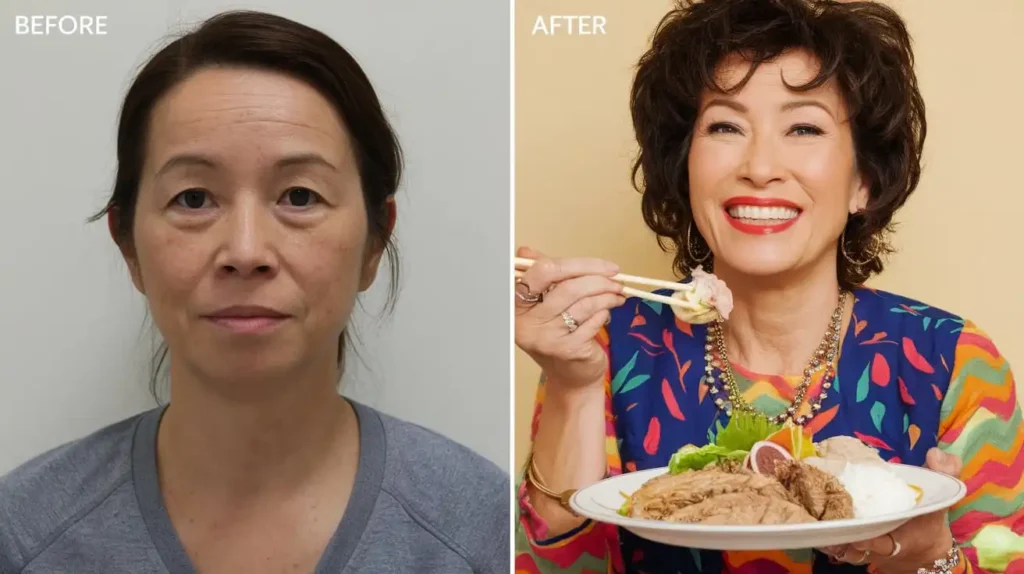 A before-and-after transformation showcasing the success of the Japanese diet plan