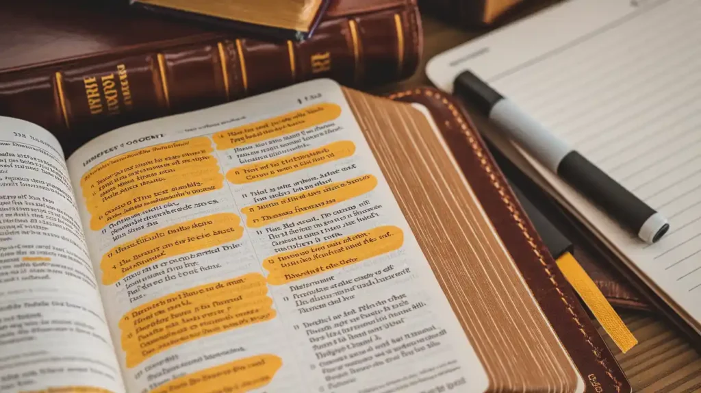 Highlighted Bible verses about prayer and fasting with a marker