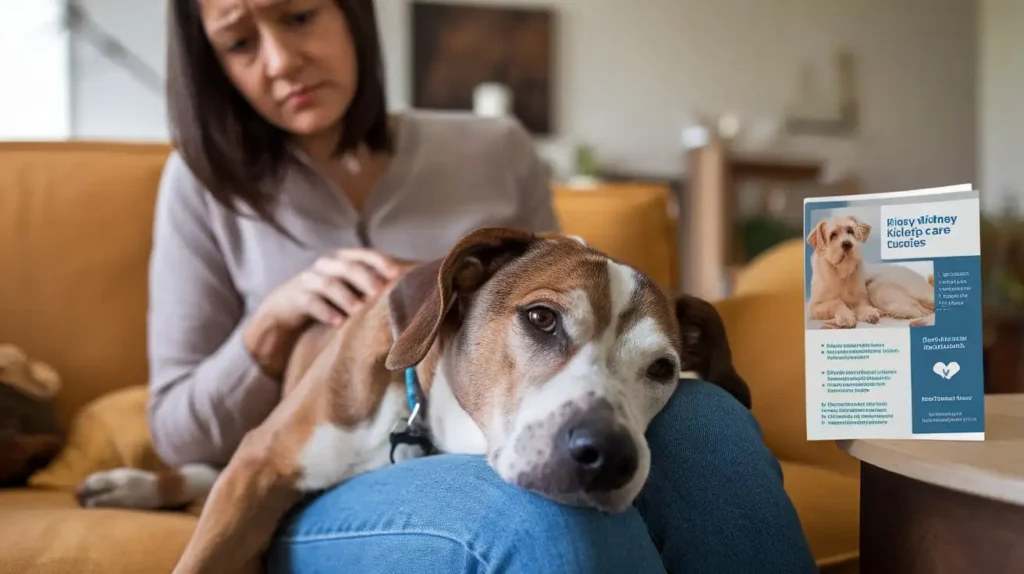 A concerned pet owner observing their dog showing signs of kidney disease.