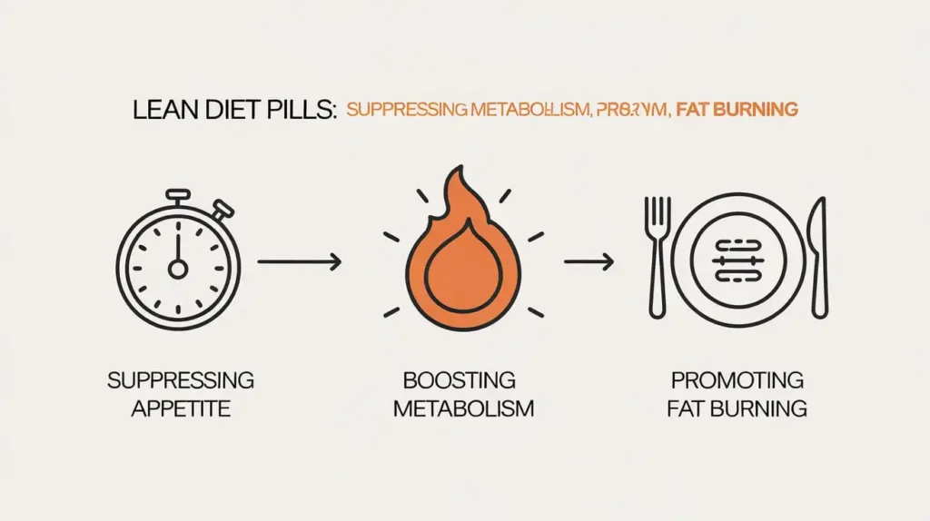 Illustration of how lean diet pills affect appetite, metabolism, and fat burning