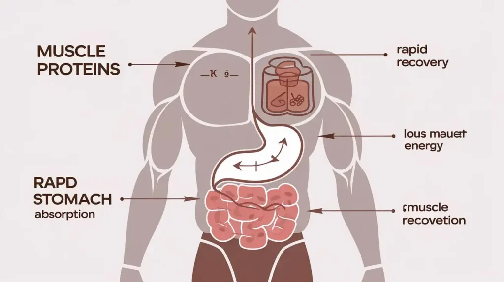 A scientific diagram explaining how liquid proteins are absorbed in the body.