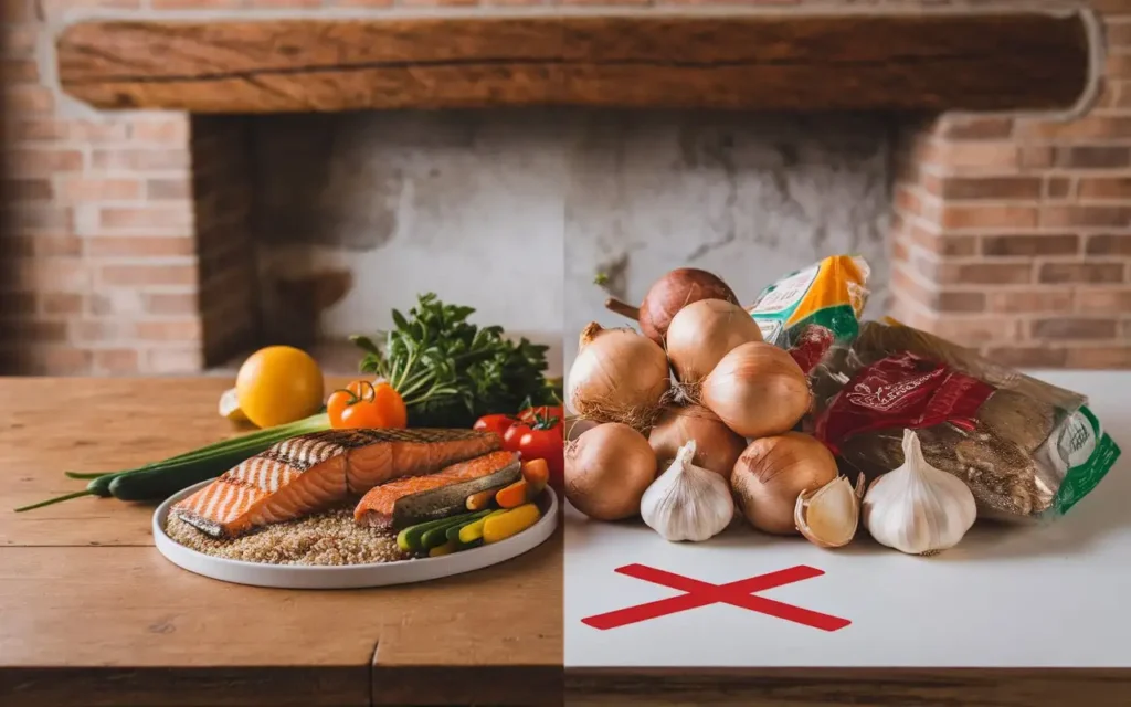 A table displaying allowed and restricted foods for the low fermentation diet.
