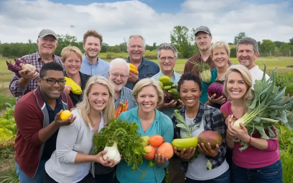 A group of diverse individuals smiling and celebrating their health improvements on a low fermentation diet.
