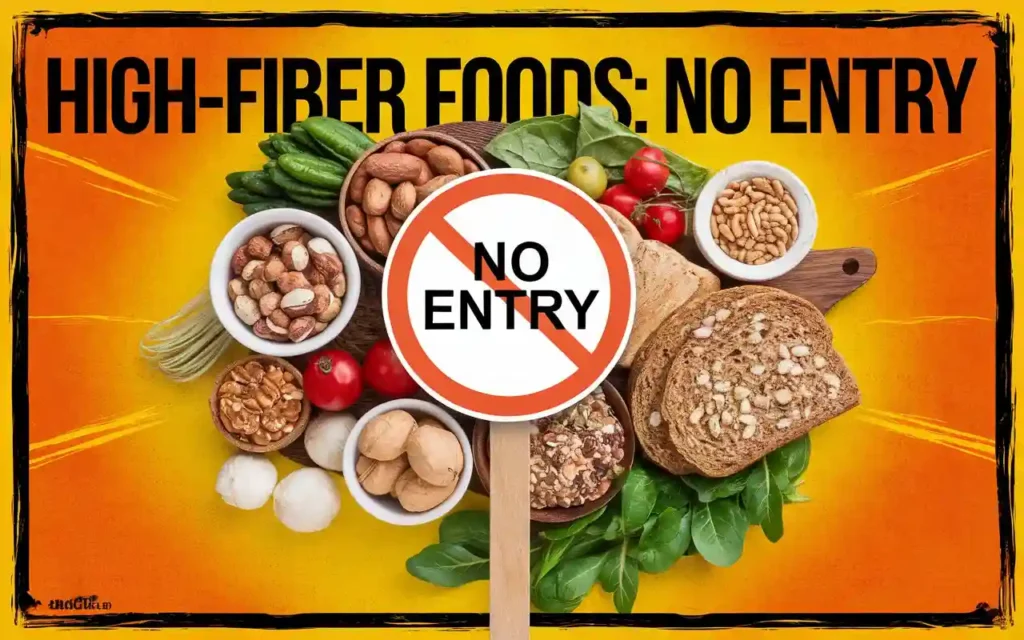 Illustration of high-fiber foods to avoid during colonoscopy prep.