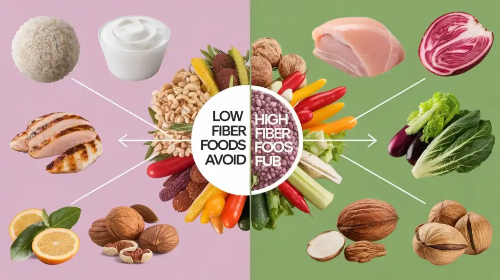 Chart of foods allowed and restricted on a low fiber colonoscopy diet