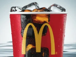 McDonald's iconic red cup filled with Diet Coke and ice