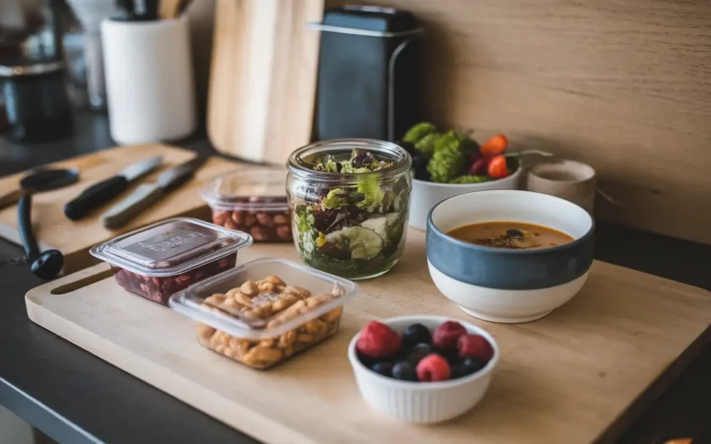 Prepped containers for fasting mimicking diet meal plan