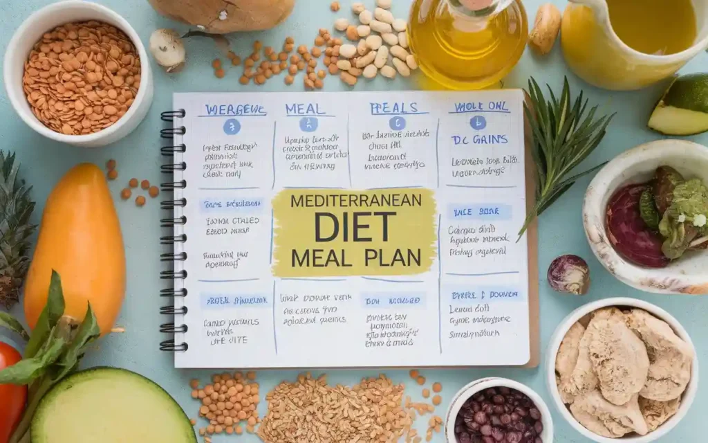 A weekly Mediterranean diet meal plan with affordable ingredients.