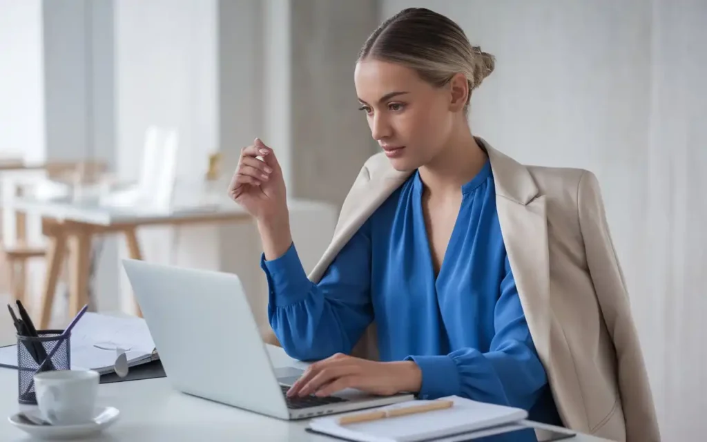 A confident woman working on a laptop, showcasing improved mental clarity from the 30-day carnivore diet.