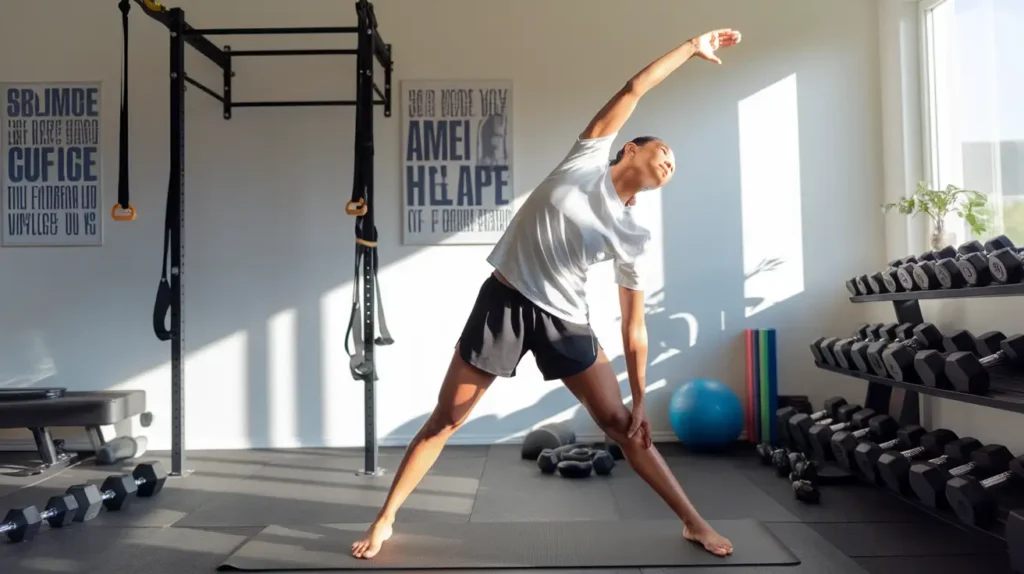 A fitness enthusiast stretching before a workout session