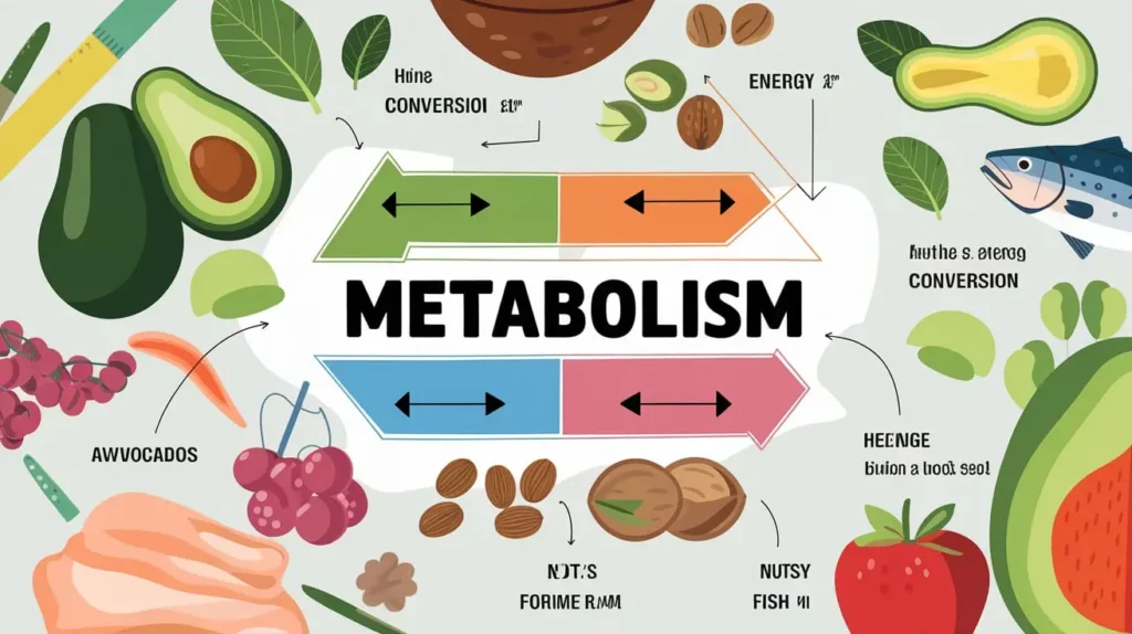 Infographic showing metabolism process with arrows and food icons metaboost diet plan pdf free download