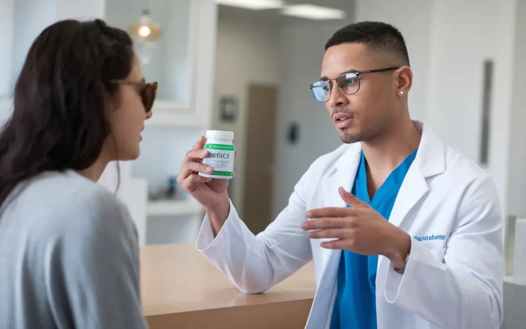 A doctor advising a patient about diet pills