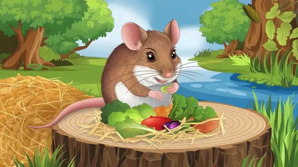 High-fiber foods for mice, such as hay and leafy greens