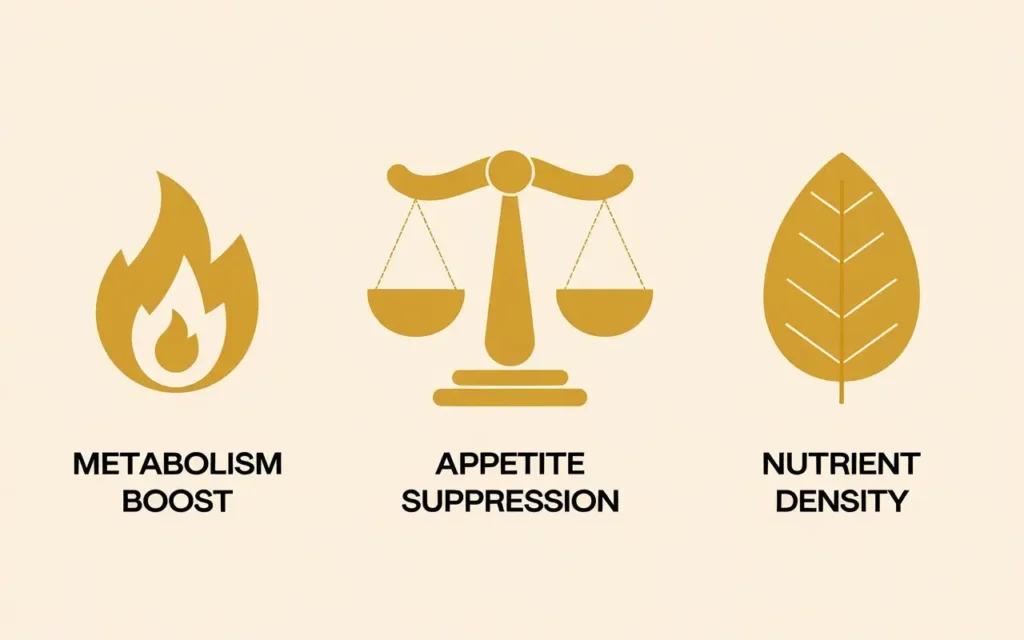 A visual chart showing the top benefits of the mustard diet, including metabolism boost and weight loss