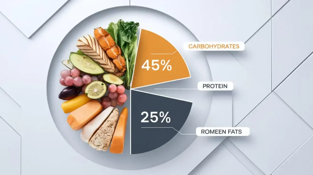 A detailed  My diet analysis pie chart showing macronutrient breakdowns like carbs, protein, and fats.