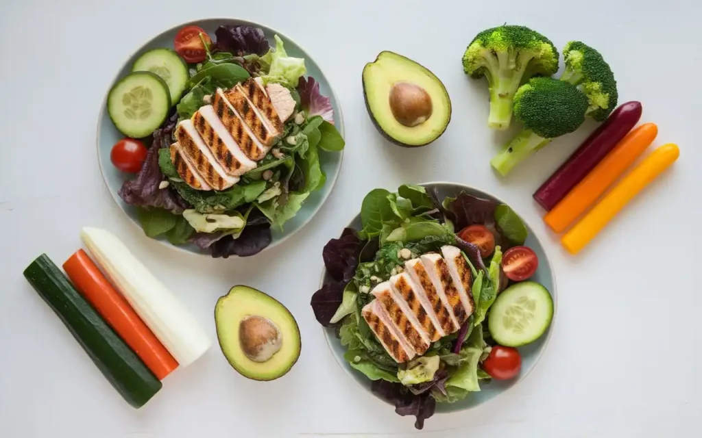 Delicious no starch diet meal options like grilled chicken salad and avocado