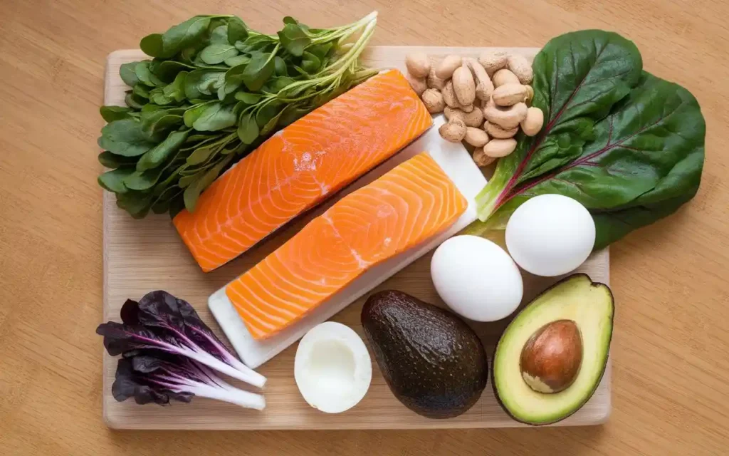 A variety of foods rich in proteins, vitamins, and healthy fats for colon resection recovery.