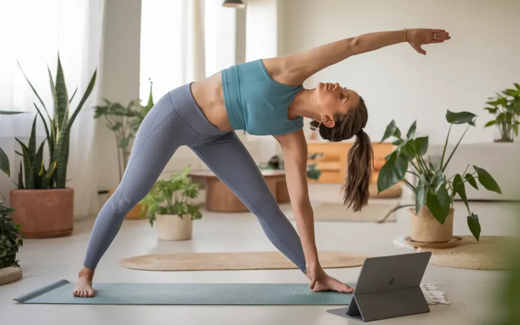 Person practicing online yoga classes for weight loss at home