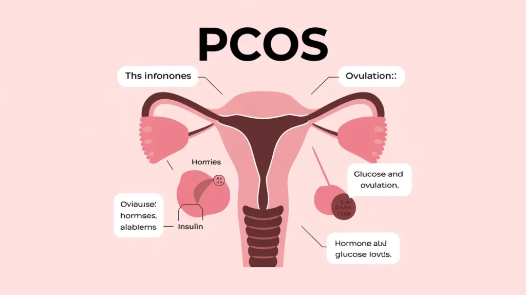 An infographic explaining the hormonal effects of PCOS and its link to fertility