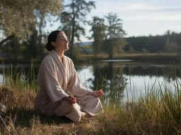 A person meditating in serene nature after fasting, symbolizing the spiritual connection of prayer after fasting