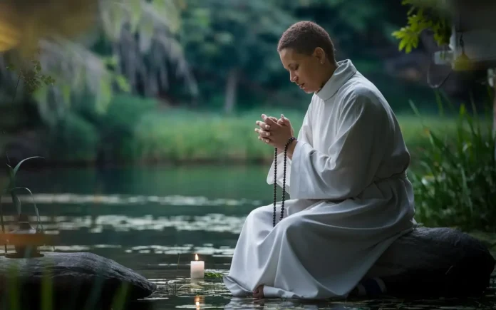 Person praying peacefully during fasting