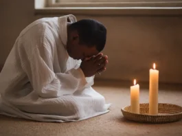 A serene person praying during fasting