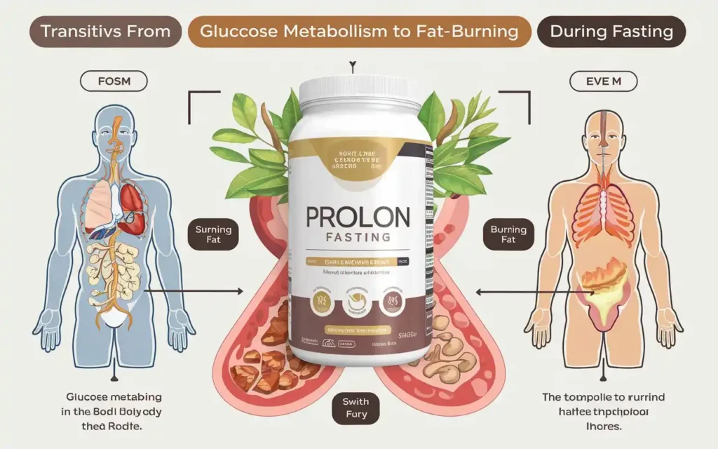 A visual diagram explaining the metabolic effects of ProLon fasting shake.
