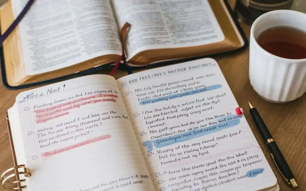 A journal and Bible placed together, symbolizing a fasting prayer routine