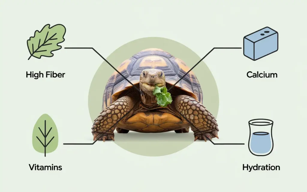 An infographic illustrating the key nutrients for a Russian tortoise diet