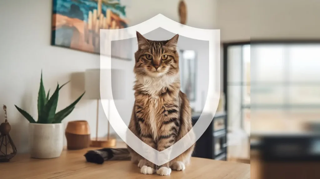 Happy cat with a shield icon representing strengthened immunity from Science Diet Biome