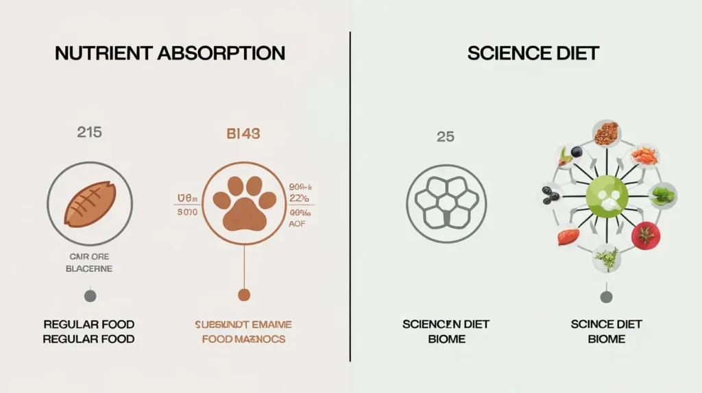 Diagram showing enhanced nutrient absorption in pets fed with Science Diet Biome