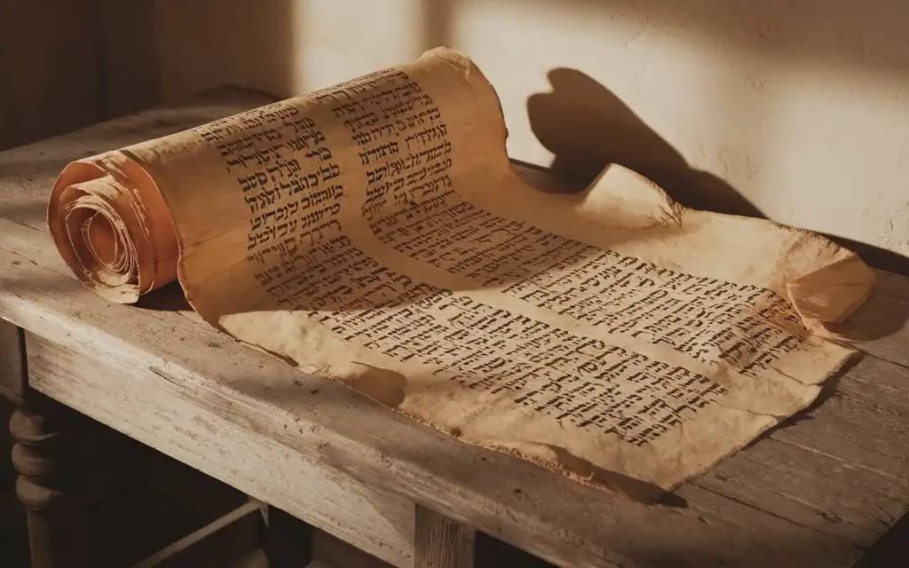 An ancient scroll with Hebrew text, representing scripture for fasting