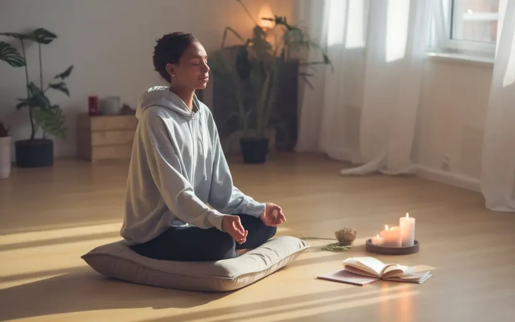 A person meditating and reflecting during fasting to overcome challenges