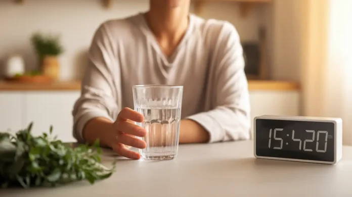 A person holding a glass of water, symbolizing the beginning of a SIBO fasting journey.