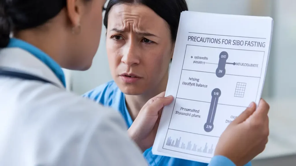 A doctor explaining SIBO fasting precautions to a patient