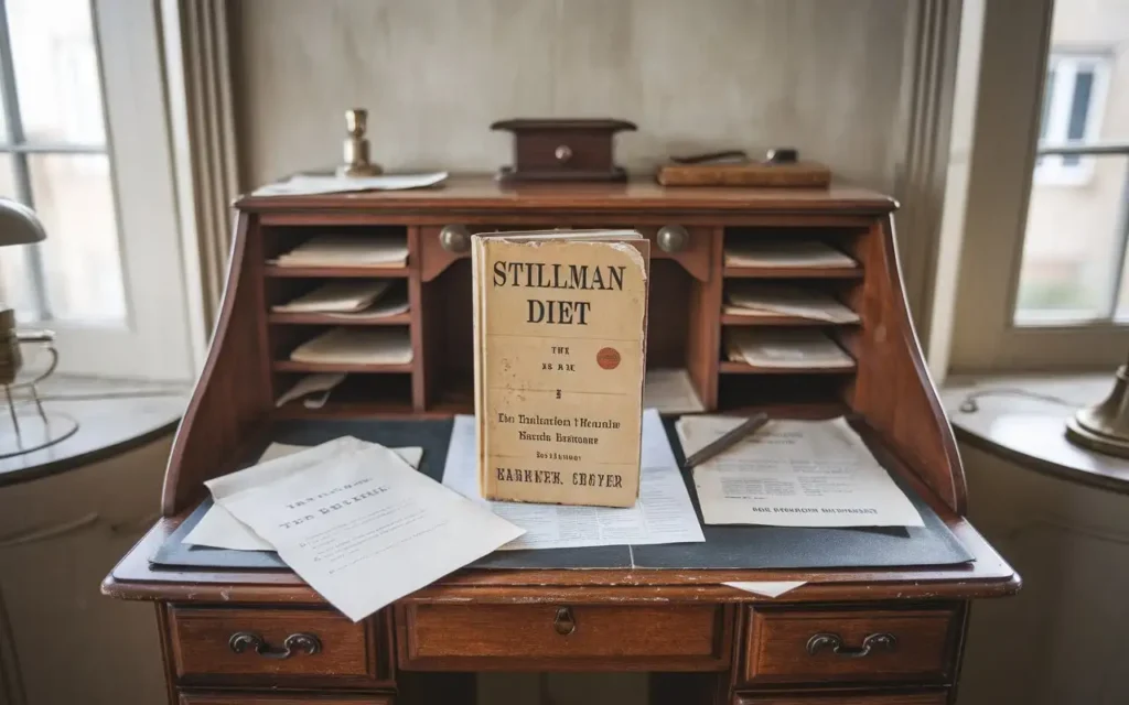 A vintage book about diets with the title "Stillman Diet Origins."