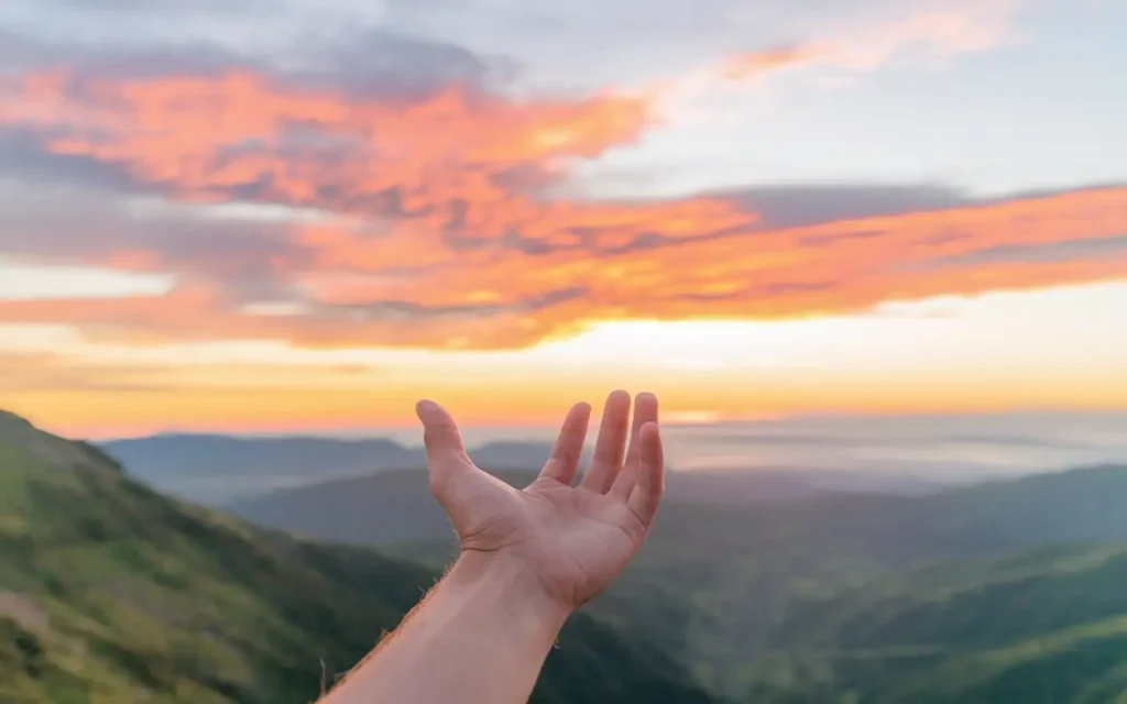 A hand reaching toward the sky, symbolizing spiritual strength during fasting