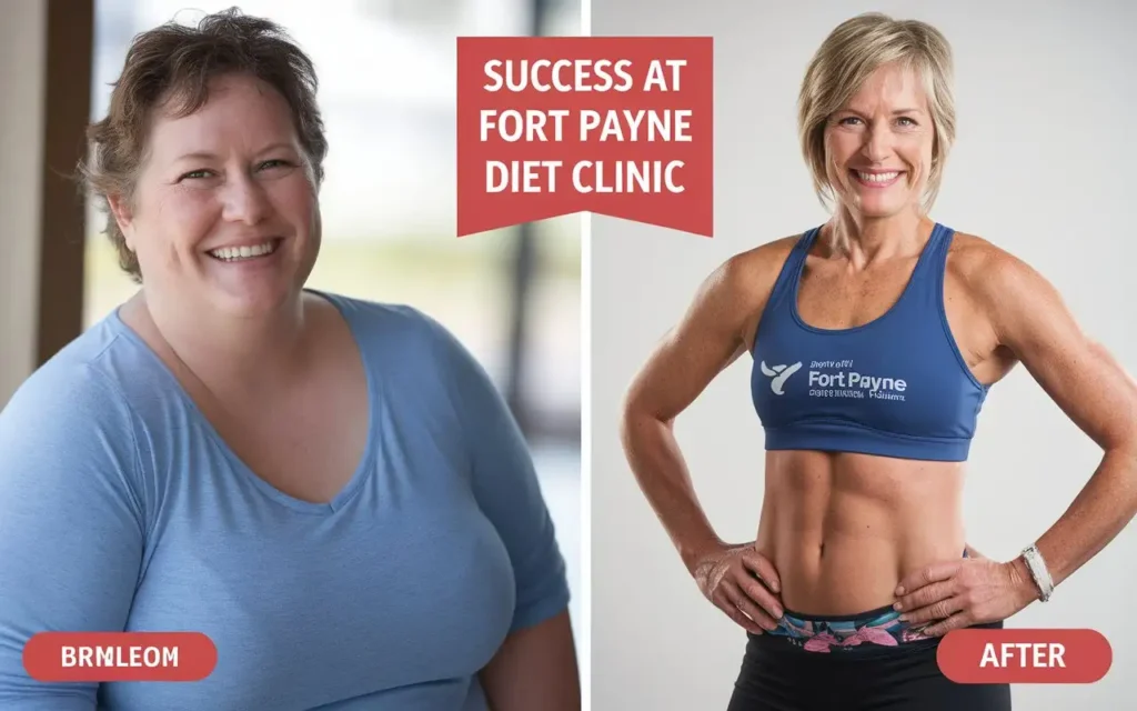 A before-and-after transformation of a diet clinic client in Fort Payne