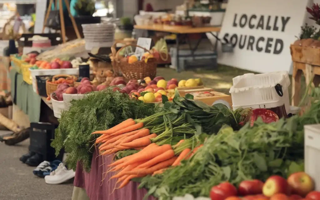 A farmer’s market with fresh, locally sourced produce representing sustainability in a holistic diet.
