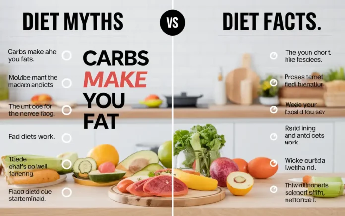 The diet myth exposed—an image depicting common misconceptions about dieting with an eye-catching overlay text.