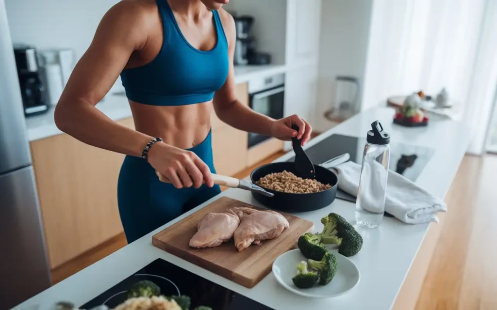 A person preparing a Tiffany Plate Diet post-workout meal.
