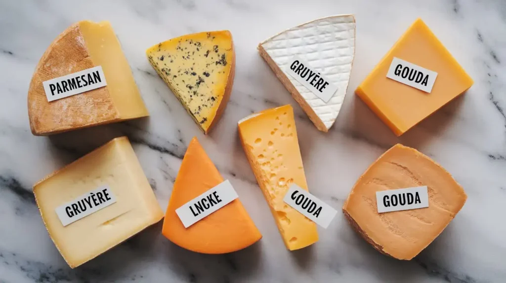 Selection of the top 7 cheeses recommended for the carnivore diet.