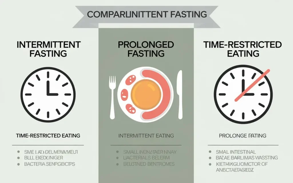 Chart comparing types of fasting for SIBO with benefits