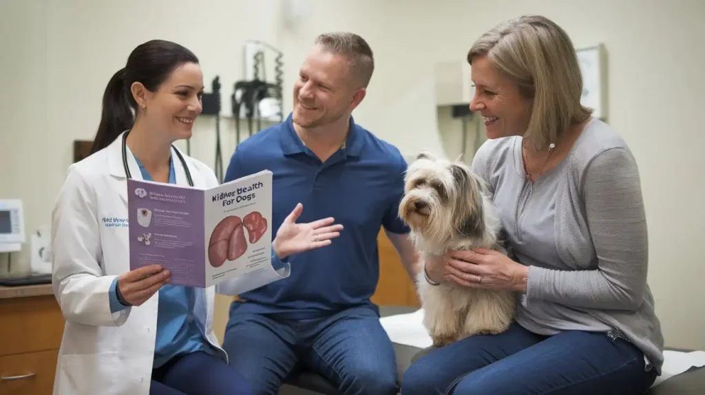 A veterinarian discussing kidney diet options with a dog owner. homemade kidney diet for dogs