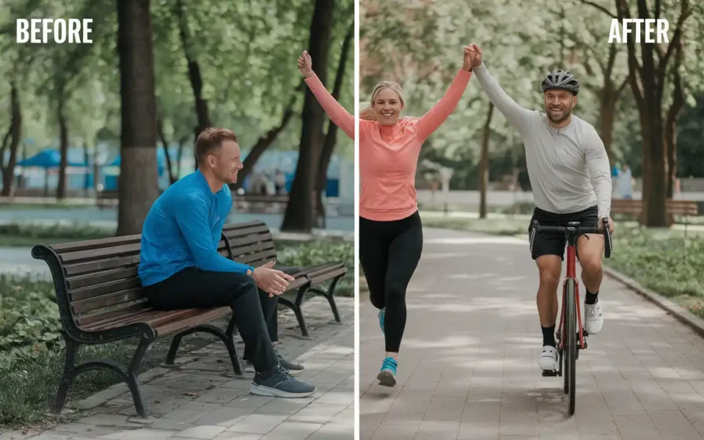 A fit man and woman celebrating their Westchester Diet Plan results.