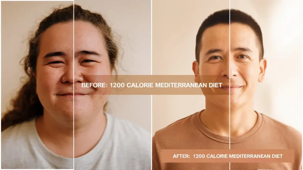 Before and after transformation with the 1200 calorie mediterranean diet