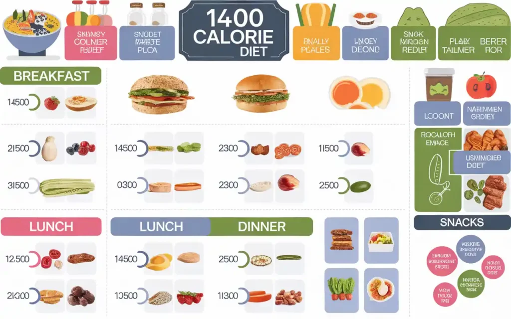 1400 calorie diet meal plan layout